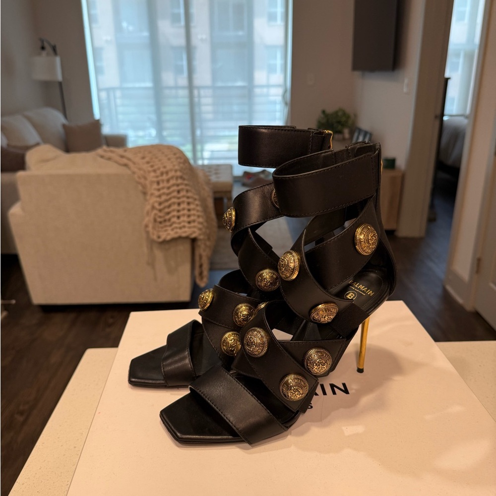 Balmain Black and Gold Embellished Heels - Picture 3 of 5